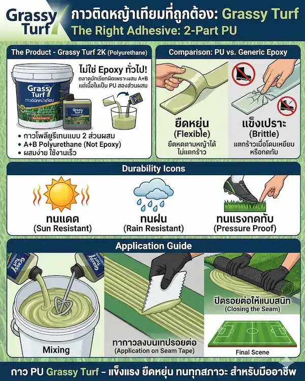เนื้อกาวติดหญ้าเทียม PU 2 ส่วนผสม สีเขียว ของ Grassy Turf